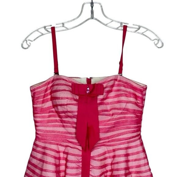 TBF Pink Striped Sleeveless Mini Dress Size 2 Bow Accent Lace Trim Spaghetti Y2K - Picture 2 of 11